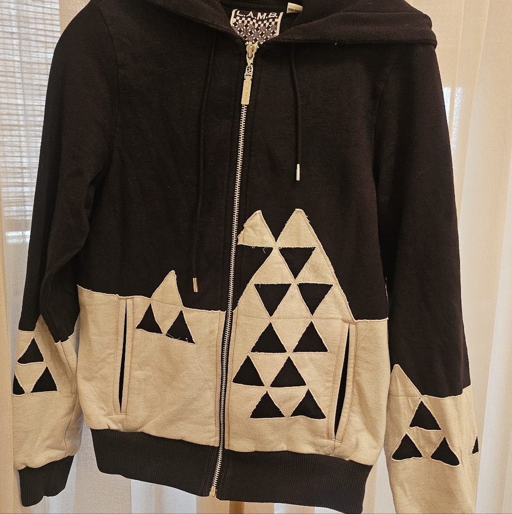 L.a.m.b. Black and White Geometric Hoodie Size M Y2K
